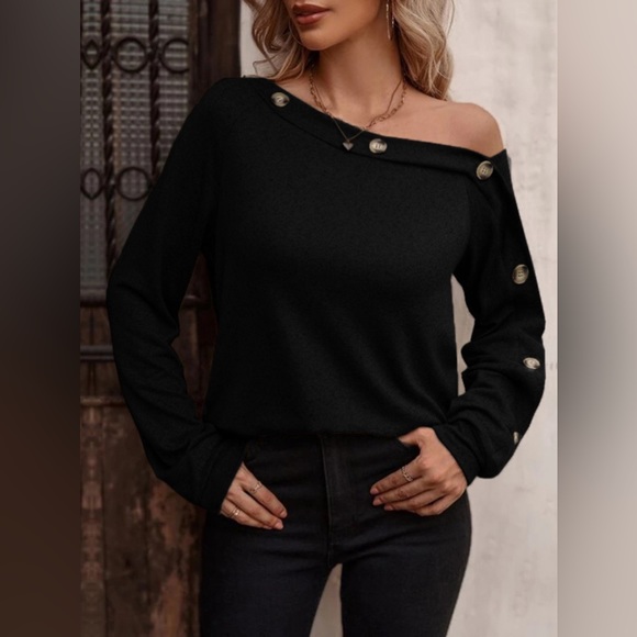 Decorative Button One Shoulder T-Shirt - available in 4 other colors - Picture 13 of 15